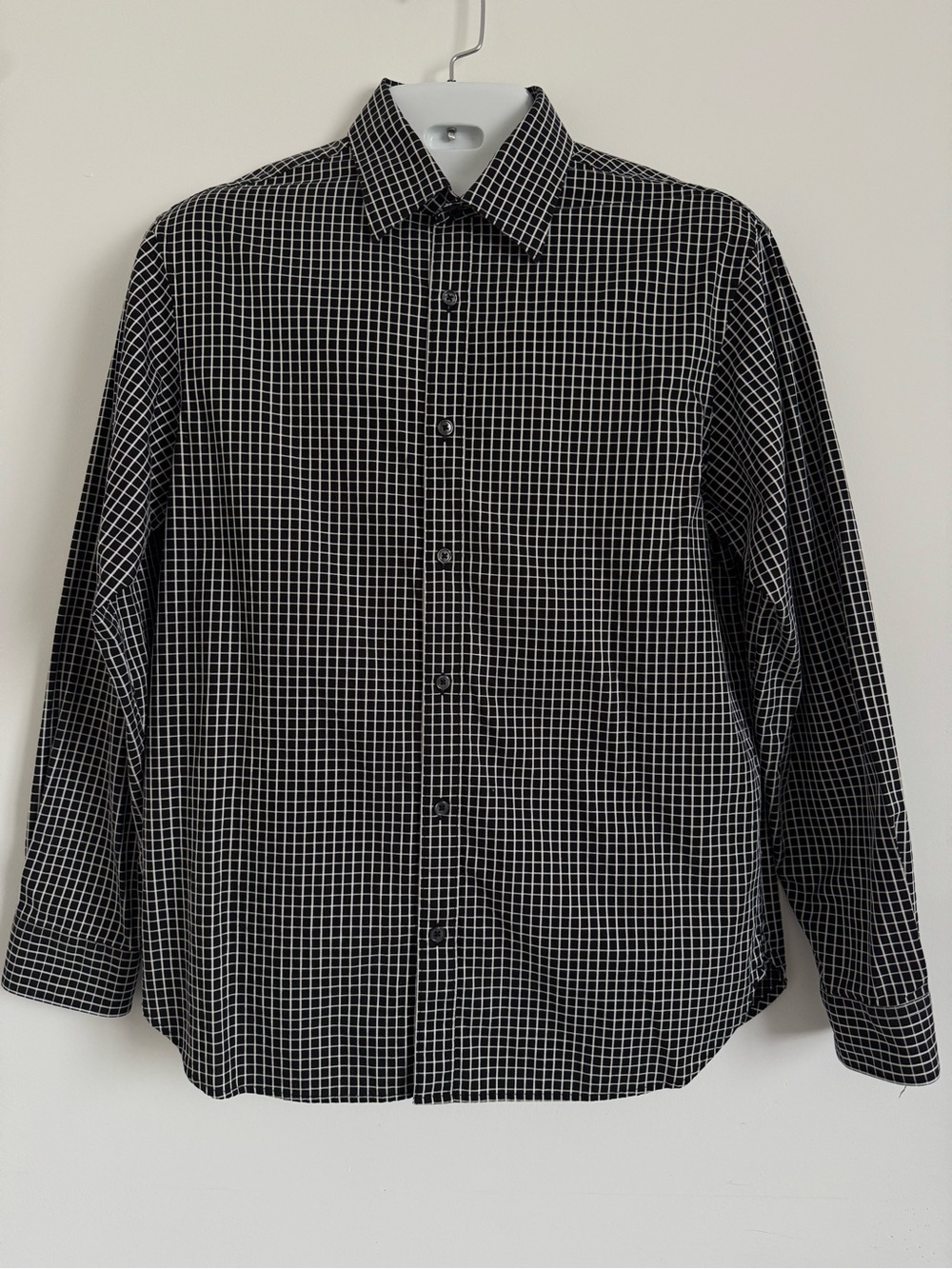 Michael Kors Black White Windowpane Button Down Shirt Men’s Size L